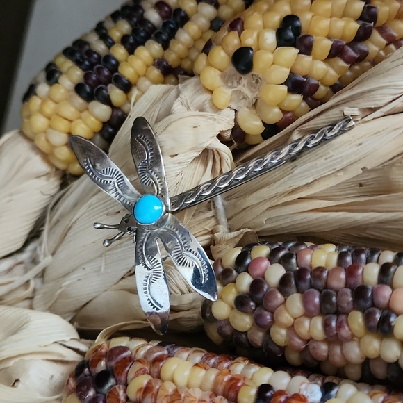 Gorgeous Vintage Native American Navajo Turquoise & Sterling Dragonfly Brooch 🩵